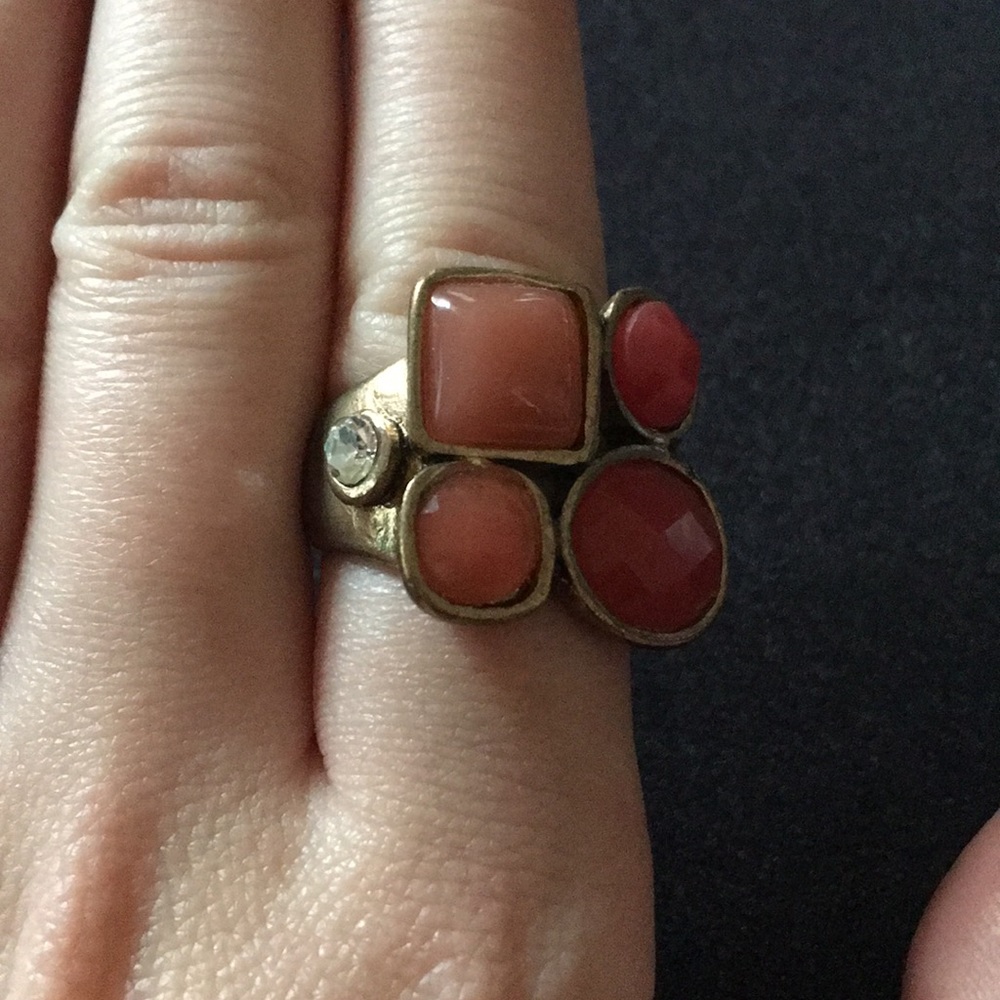 4 stone coral ring with rustic finish